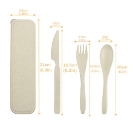 Travel Utensils Travel Utensils with Case Reusable Utensils Set, Wheat Straw Cutlery Portable Spoon Knife Fork Tableware Lunch Box Bulk for Operation Christmas Adults Picnic (Beige)