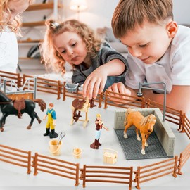 Peagprav Horse Stable Figurine Playset Horse Club with Rider Horse Wash Area Fence Figures Animal Toys Set Gifts for Girls and Boys 3 4 5 6 7 8 Years up