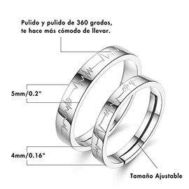 Anillo de Plata TREE NEST Anillo Ajustable Anillo para Parejas, corazón latiendo por ti, Anillo de Hombres y Mujeres de Promesa Tamaño Universal, Colo