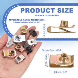 PATIKIL U-Style Clip-On Nut, 25 Pack M6-1 Regular Extruded U-Nut U-Type Fasteners Hardware Nuts for Automotive Metal Cars Motorcycles, Yellow