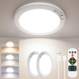 SunRider 2-Pack Rechargeable Motion Sensor LED Ceiling Light with Remote, Wireless Battery Operated 3CCT Dimmable Closet Lights for Shower Pantry