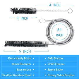 CPAP Tube Cleaning Brush – 7ft Flexible Stainless CPAP Mask and Tube Cleaning Brush and Handy 7.28in Mask Brush for Standard 22mm Diameter Tube – 2pcs
