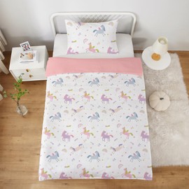 MUSOLEI Unicorn Duvet Cover for Girls 120 x 150 cm Kids White Rose Microfibre 3D Print Single Bed Duvet Cover with Zip Closure with Pillowcase 40 x 60 cm Birthday Gift