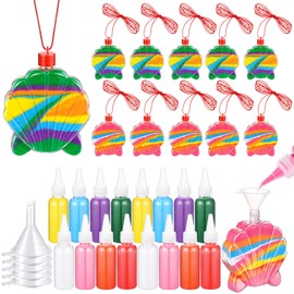 Relaxgiant 31 Pcs Sand Art Bottle Necklace Kits Include 10 Pcs Plastic Sand Art Bottles, 16 Pcs 8 Colored Art Sand, 5 Mini Plastic Funnels for Art Class Party Decoration Crafts Supplies (Shell)