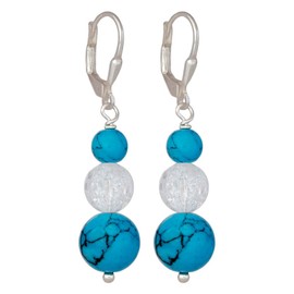 I Be, Turquoise Rock Crystal Gemstone Earrings, 925 Silver, Length 4.3 cm in Gift Packaging, 38117411081174B