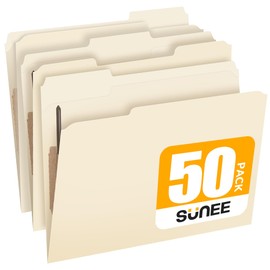 SUNEE File Folders with Fasteners, Manila Folders Letter Size, 2 Reinforced Fasteners, 1/3-Cut Tab, Manila, 50 Pack, Keep Organized for Your Office Documents School Files