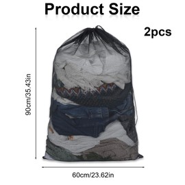 2 Pack Large Mesh Laundry Bags 23 x 35 Inches Heavy Duty Machine Washable Drawstring Laundry Mesh Bags for Travel Dorms, Black