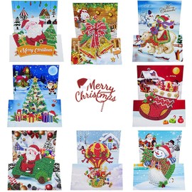 Christmas Cards DIY 5D Diamond Painting Car Number Kits for Kids & Adults, 8Pcs Party Full Drill Design with Envelopes & Tools Included Greeting Stickers Embroidery Cross Stitch Gift (Christmas)