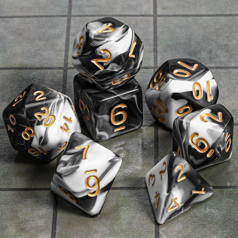 CiaraQ DND Polyhedral Dice Set with a Black Dice Bag
