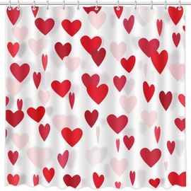 AIBIIN Red Heart Shower Curtain for Bathroom Decorations with 12 Plastic Hooks Polyester Fabric Bathtub Decor Romantic Love Valentines Day Shower Curtain 72x72in