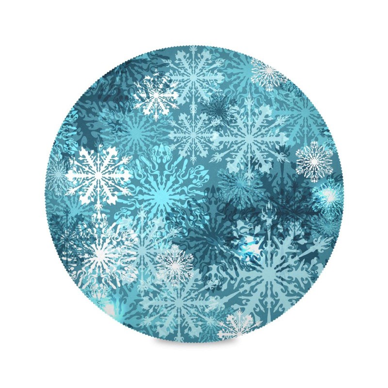 Christmas Placemats Teal Blue White Snowflake Round Placemats Set of