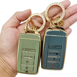 2Pcs for Acura Key fob Cover case,with Keychain fit MDX RDX RLX ILX TLX CDX NSX Smart Remote Vehicle Accessories,Soft TPU Key case,4 Buttons(Gray Green)