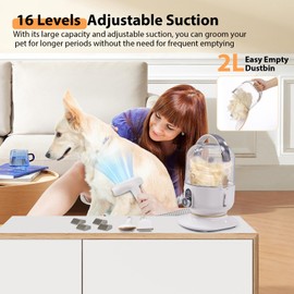 dainslef 5-in-1 Professional Pet Grooming Vacuum Kit | 400W Copper Motor & 134.7W Suction, 74dB Quiet Dog/Cat Clipper w/2L Dustbin | Heavy-Duty ABS Grooming Tools for Home & Salon Use​​