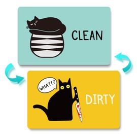 Funny Dishwasher Magnet Clean Dirty Sign Universal Double Sided Refrigerator Magnet Cute Black Cat Cartoon Magnets Flip with Magnetic Plate Indicator Sign for Kitchen Home Decor Y