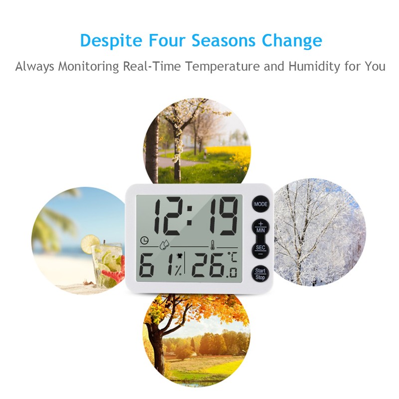 Digital Indoor Thermometer & Hygrometer with Clock LCD Display ℃/