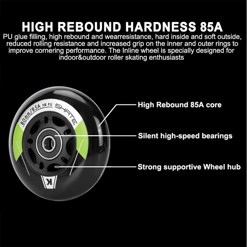 8 Pack Inline Skate Wheels 72mm 76mm 80mm Inline Replacement