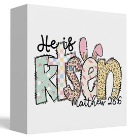 Funny Easter Bunny Decor Desk Decor Wooden Box Sign Easter Decorations Easter Gift Wood Block Plaque Box Sign for Home Farmhouse Kitchen Bathroom Shelf Table Decoration