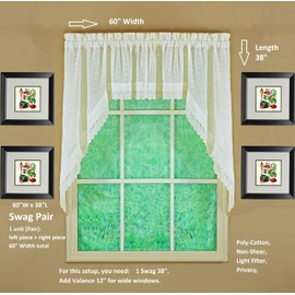 Today's Curtain, Ribbon Eyelet Swag 38", Ecru, 60" W x 38" L
