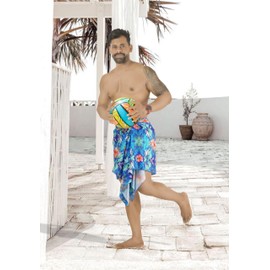 HAPPY BAY Men's Swimwear Pareo Beach Summer Short Sarong, Rainbow, Floral, One Size