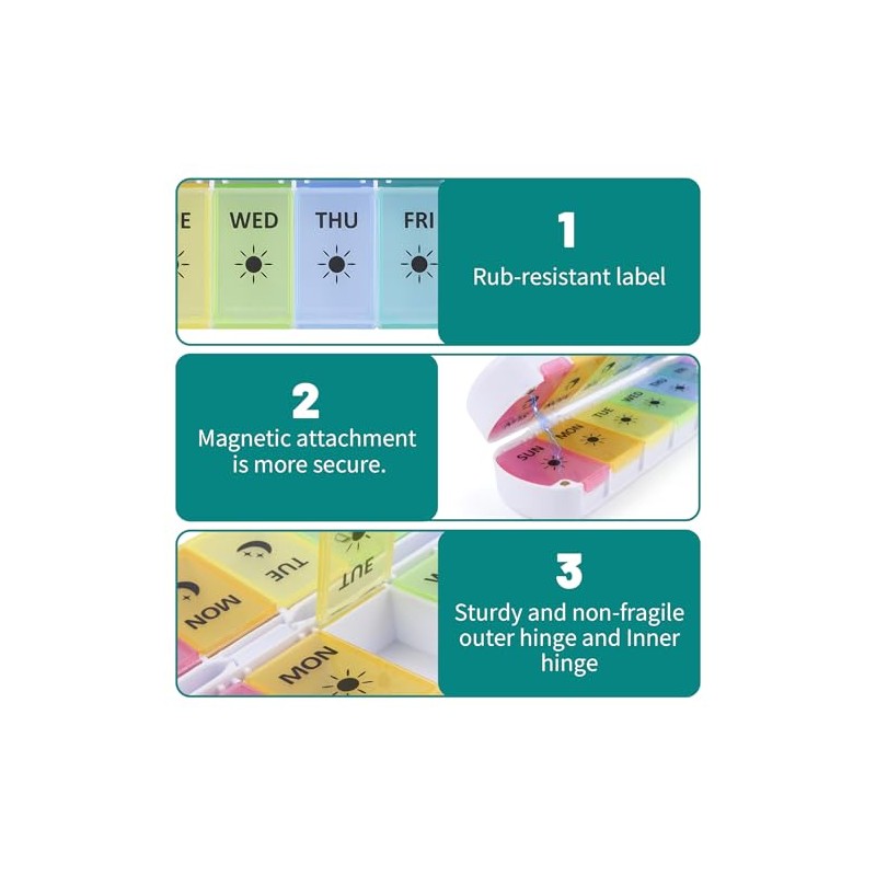 Foldable 7-Day AM/PM Pill Organiser, Magnetic, Travel