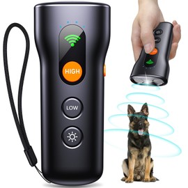 Dog Bark Deterrent Devices 3 in 1,Anti Barking Device for Dogs Dual Sensor,Rechargeable Ultrasonic Dog Bark Deterrent 50FT with High Low Mode,Portable Training Devices Safe for Indoor Outdoor (Black)