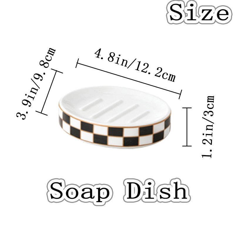 Ceramic Checkered Soap Dish,Black&White Soap Dish for Bathroom Sink, Bar