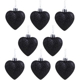 Christmas Concepts® Pack of 8 - 60mm Heart Shaped Christmas Tree Baubles – Glitter Decorated Baubles (Black)