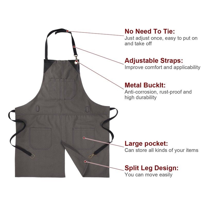 sourcing map No-Tie Twill Apron 84x66cm Split-Leg Leather Reinforcement Adjustable