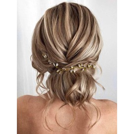 Evlry Hochzeit Kristall Haar Rebe Silber Strass Braut Haarranken Blatt Kopfschmuck Braut Haarschmuck für Frauen (Gold)