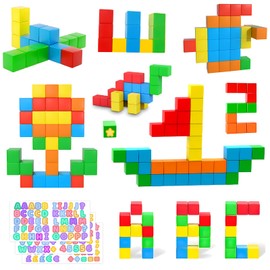 AOMACO 53 Pieces Magnetic Blocks STEM Magnetic Building Blocks 1.18 Inch Construction Blocks Toys for Kids 3D Educational Preschool Magnetic Creative Toys for Girls & Boys 3+ Years Old