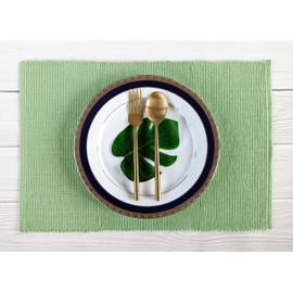 AVKA Studio 100% Cotton Ribbed Placemats - Set of 6-13 x 19 Inches - Light Green - Everyday Cloth Table Mats - Thick Construction, Washable & Reusable Place Mats