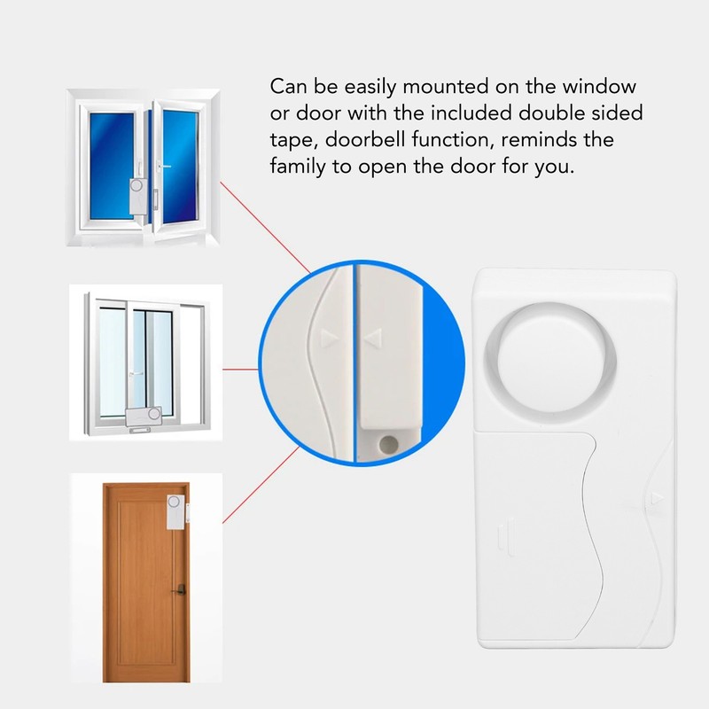 Door Open Sensor Alarm 105dB Low Battery Alert Doorbell Function