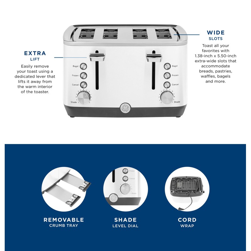 GE 4 Slice Toaster | Extra Wide Slots for Bagels,