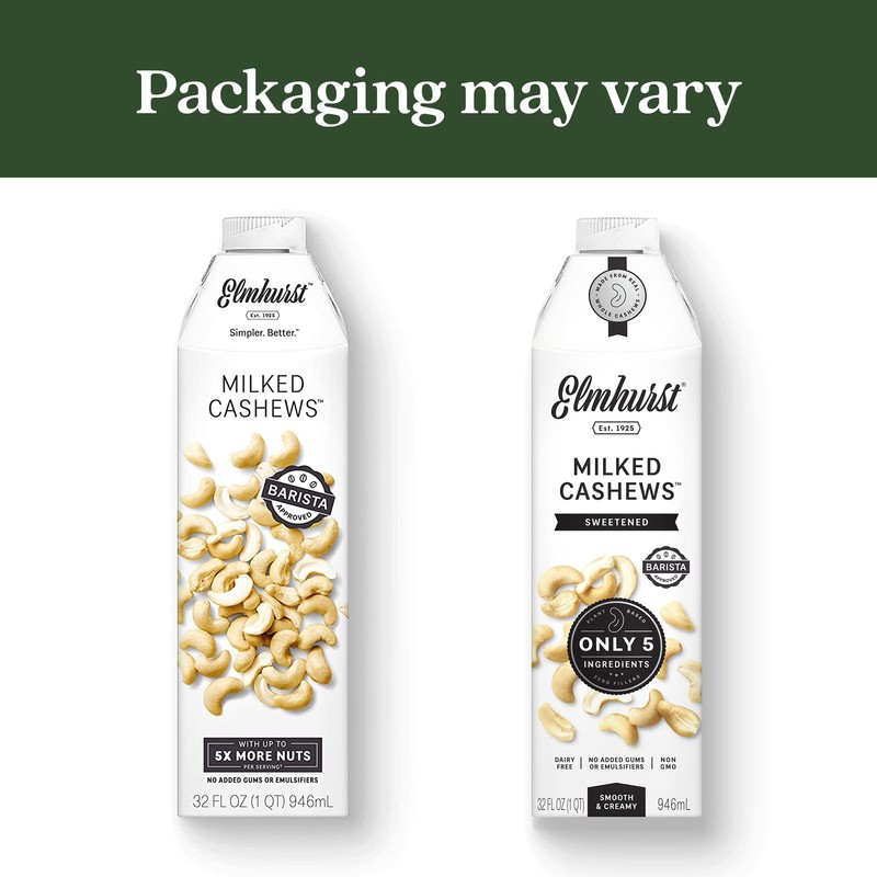 Elmhurst 1925 Milked Cashews Sweetened Cashew Milk, Plant-Based, Dairy Free,