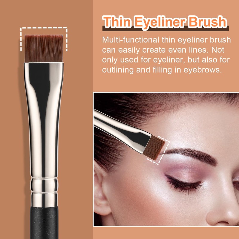 TEOYALL Thin Flat Eyeliner Brush, Precise Eyebrow Definer Brush, Concealer