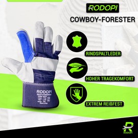 RODOPI Leather Work Gloves Cowboy Forester for Men and Women Construction Gloves Size 9-10 Cowhide Split Leather Gardening Gloves Thorn Resistant EN 388:2016 (1 Pair, 9)