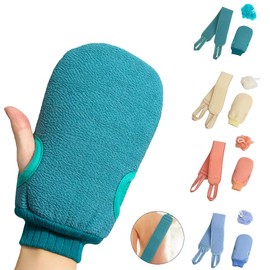 3 Pcs Exfoliating Back Scrubber for Shower, Exfoliating Gloves and Loofah Sponge Set, Body Scrubber Body Brush Set for Men and Women, Deep Clean and Massage Your Body (1 Set, Pink)