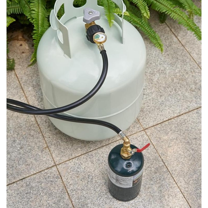 Propane Refill Adapter Hose with Gauge & Control Valve! Extend,