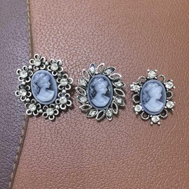 Ezing Vintage Princess Frame Crystal Cameo Brooches Pins Set for Women (b)