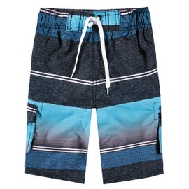 Kanu Surf Boys' Sandbar Stripe Quick Dry Beach Board Shorts Swim Trunk Swimming Trunks, Sandbar Black/Aqua, 2 Jahre