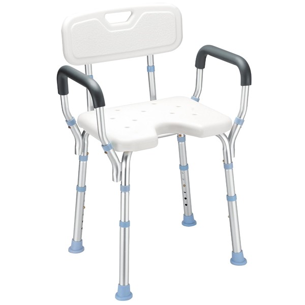 OasisSpace Heavy Duty Shower Chair with Back and Arms 300lb, Bathtub Chair with Handles - Medical Tool Free Shower Cutout Seat for Handicap, Disabled, Seniors & Elderly
