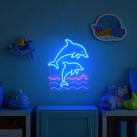 CoolGift Mart Dolphin Neon Sign, Dolphin Lamp Wall Decor, Dimmable Birthday Party Decorations for Home, Patio, Garden, Bars, Restaurants, Hotels, Stores, Clubs, Gift for Friends Family and Kids