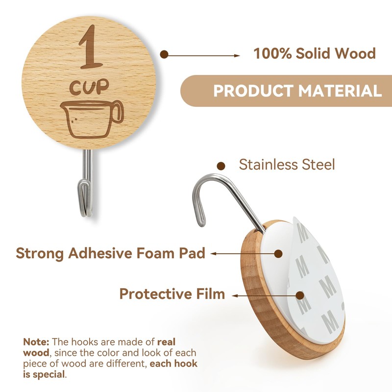 Verigud Measuring Cup and Spoon Organizer, 12 Pack Adhesive Wood