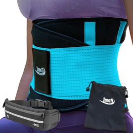 InnoTi Back Support for Men and Women, Back Support Belt for Stabilising the Lumbar Vertebrae during Sports and Work, Compression with Double Adjustment Bands (Black, S (55 to 71 cm))
