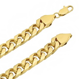 Men's 9.3mm 14k Yellow Gold Plated Flat Curb Choker Chain Necklace, 20 inches