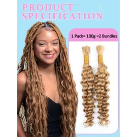 Sexycat Deep Curly Human Braiding Hair for Boho Braids 2 Bundles 18 Inch 100g，#27 Honey Blonde Water Wave Bulk Human Hair Extensions for Micro Braiding Wet and Wavy Bundles Hair Extensions
