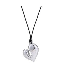 ANZWTLOYY Puffy Heart Pendant Necklace Y2k Aesthetic Vintage Heart Pendant Adjustable Leather Cord Necklace for Women Men (Silver)