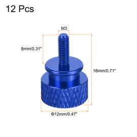 sourcing map 12pcs M3x8mm Knurled Thumb Screw Computer Case Threaded Hand Tighten Screws Aluminum Alloy for PC Case, Dark Blue