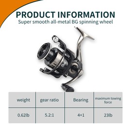 Fishing Reel – Spinning & Baitcasting, BG Baitcast 3000 Size, 4+1 BB, 5.2:1 Gear Ratio, 23LB Max Drag, 0.62lb Weight, Metal Spool & Handle for Saltwater & Freshwater Fishing