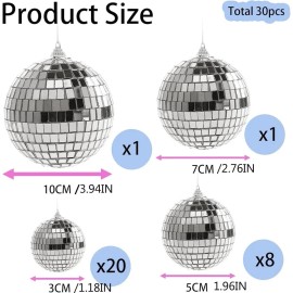 Alytimes 30pcs Silver Disco Balls, 5 Sizes Mini Mirror Discoballs, Hanging Reflective ...